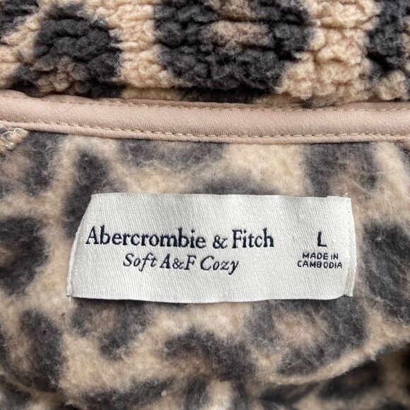 Abercrombie & Fitch Soft A&F Cozy Collection Leopard Print Sherpa Pullover Sz L - Picture 9 of 10